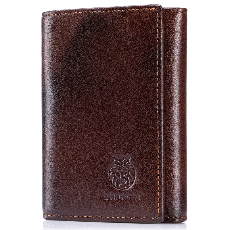 RFID Blocking Genuine Leather Wallet for Men Vintage Thin Trifold Credit Card Holder With ID Window Bill Compartment