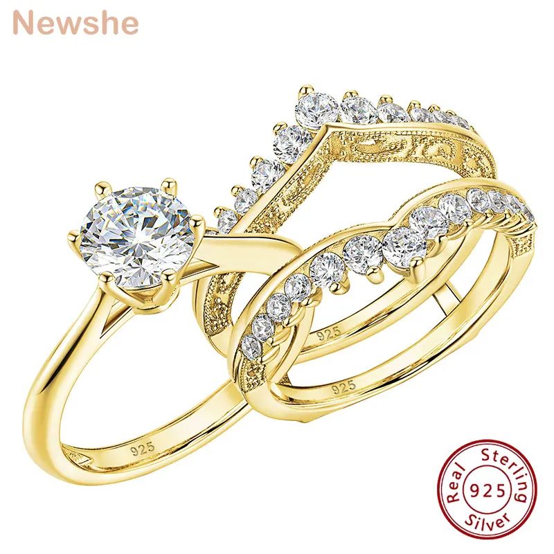 14k Yellow Gold Plated Bridal Ring Set for Women