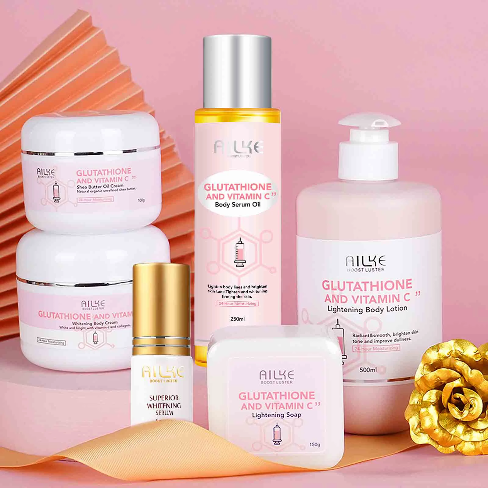AILKE Brightening Skin Care Set, With Vitamin C, Glutathione, Reduce Spots, Moisturizing, Smooth Soft Skin, Improve Skin Radiant