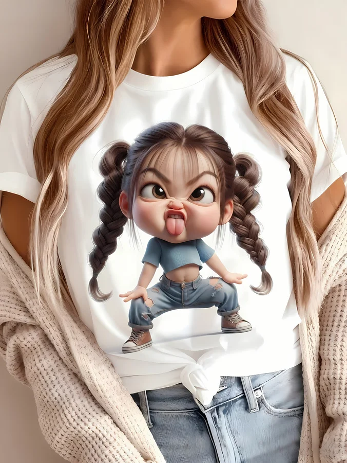 Ladies' Casual Printed Round Neck T-shirt